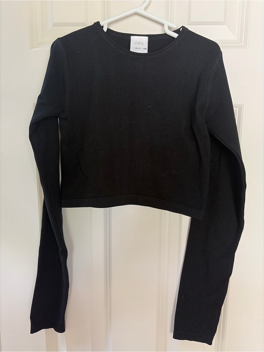 NWOT Zara Black Ribbed Cropped Long-Sleeve Top 12-14